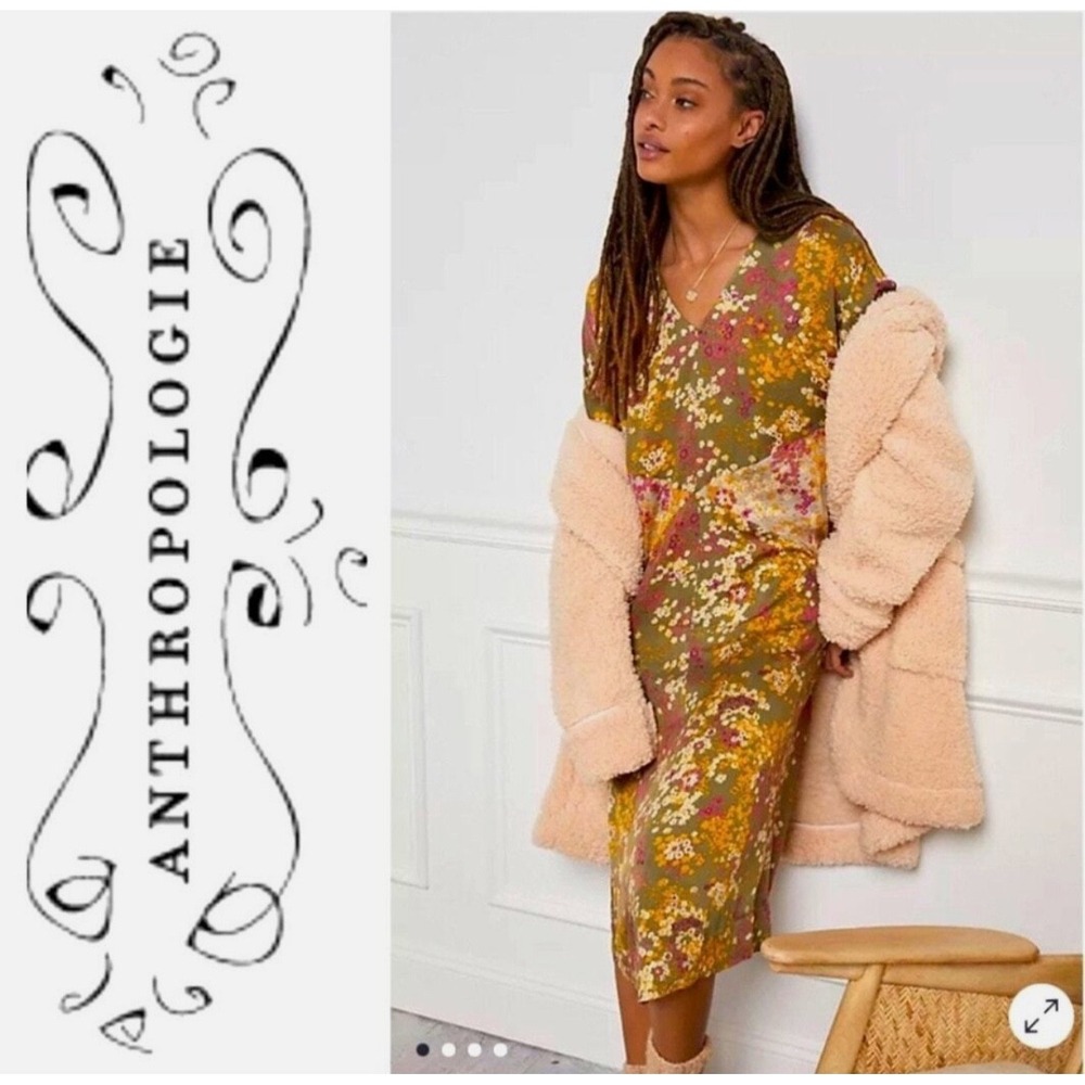 Anthropologie Tiny Shoreline Saturday Sunday Fall Colors Floral Midi Dress Sz XS